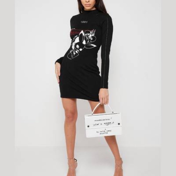 Vegan Leather Contour illusion Piping Bodycon Wonderland Print Mini Dress - Picture 1 of 6